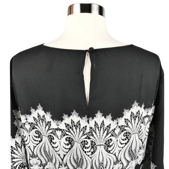 BCBGMAXAZRIA Shift Dress Black Paisley Lace Print Round Neck Tunic Medium EUC - Picture 5 of 9